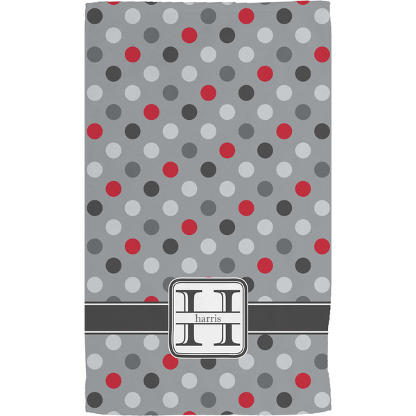 Red & Gray Polka Dots Hand Towel (Personalized)