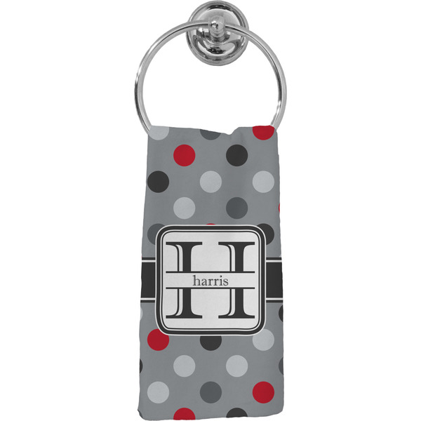 Custom Red & Gray Polka Dots Hand Towel - Full Print (Personalized)