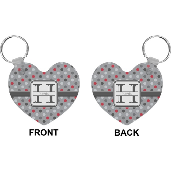 Red & Gray Polka Dots Heart Keychain (Front + Back)