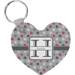 Red & Gray Polka Dots Heart Plastic Keychain w/ Name and Initial