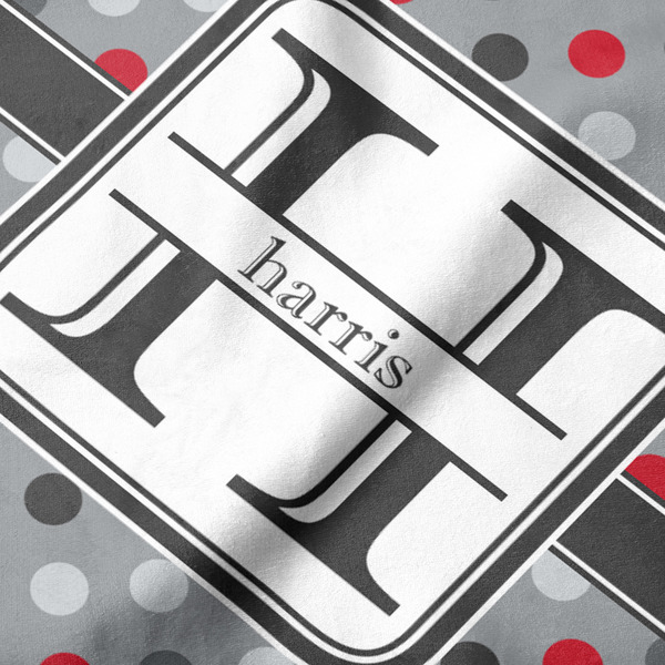 Red & Gray Polka Dots Hooded Baby Towel- Detail Close Up