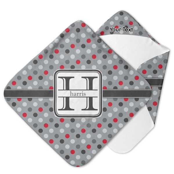 Custom Red & Gray Polka Dots Hooded Baby Towel (Personalized)