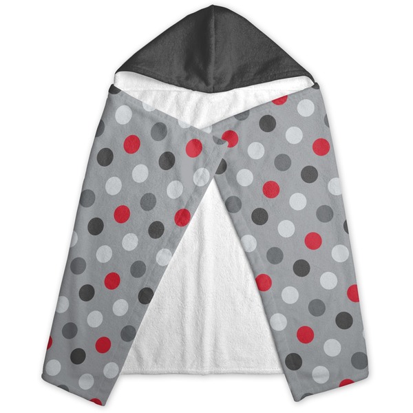 Red & Gray Polka Dots Hooded Towel - Folded