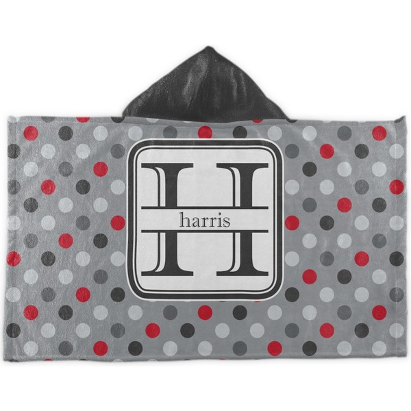 Custom Red & Gray Polka Dots Kids Hooded Towel (Personalized)