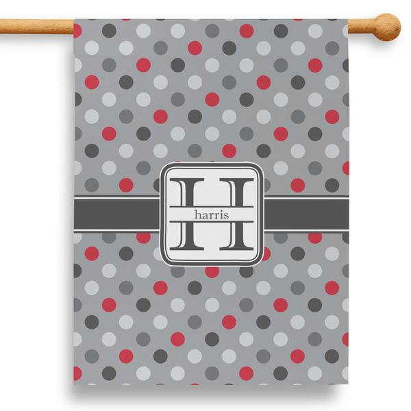 Custom Red & Gray Polka Dots 28" House Flag (Personalized)