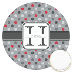 Red & Gray Polka Dots Printed Cookie Topper - 3.25" (Personalized)