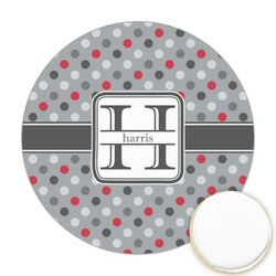 Red & Gray Polka Dots Printed Cookie Topper - Round (Personalized)