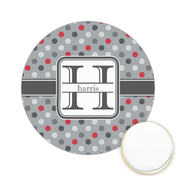 Custom Red & Gray Polka Dots Printed Cookie Topper - 2.15" (Personalized)