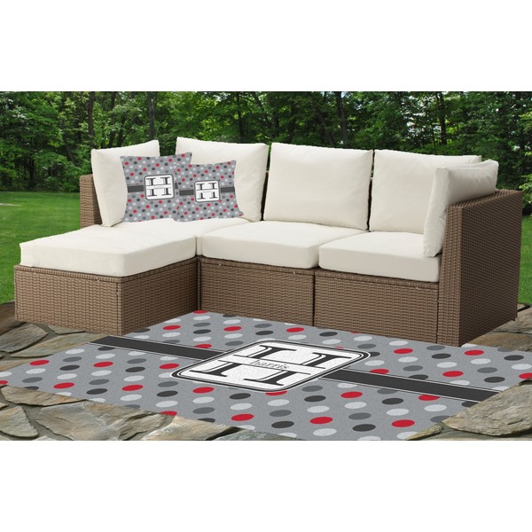 Red & Gray Polka Dots Outdoor Mat & Cushions