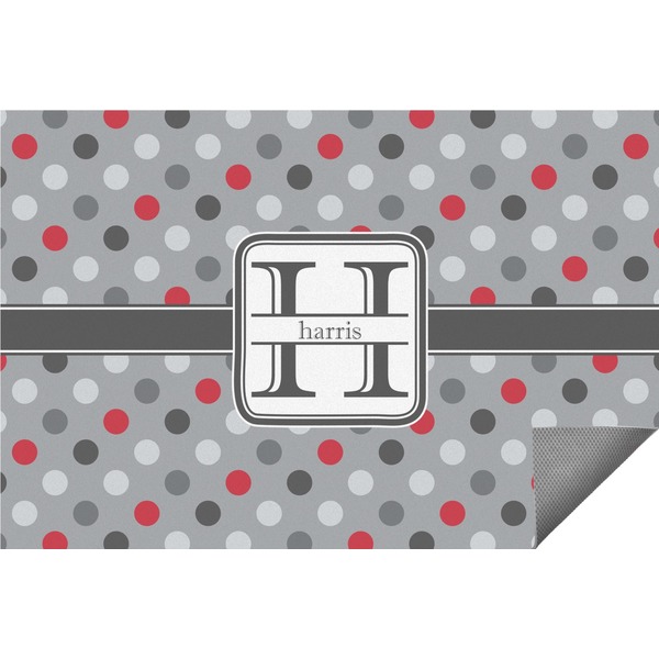 Custom Red & Gray Polka Dots Indoor / Outdoor Rug - 6'x8' w/ Name and Initial