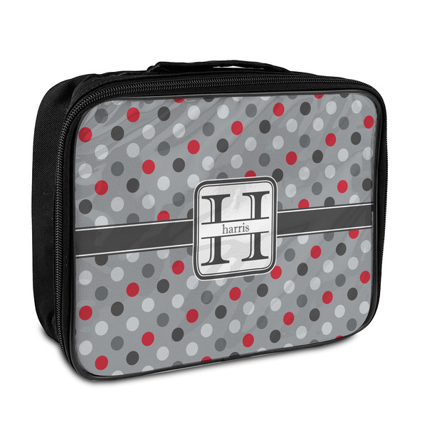 Custom Red & Gray Polka Dots Insulated Lunch Bag (Personalized)