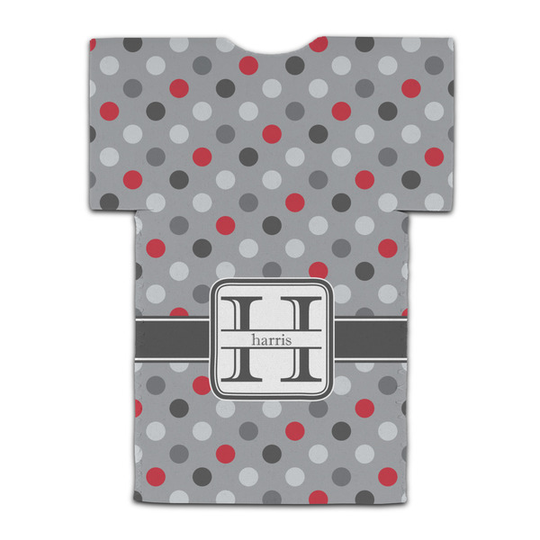 Red & Gray Polka Dots Jersey Bottle Cooler - BACK (flat)