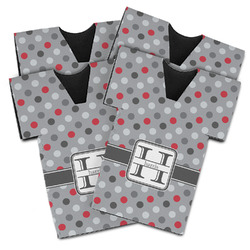 Red & Gray Polka Dots Jersey Bottle Cooler - Set of 4 (Personalized)