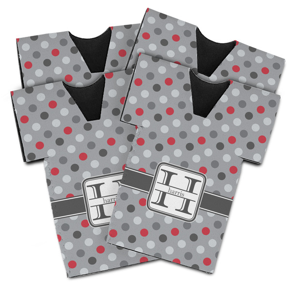 Red & Gray Polka Dots Jersey Bottle Cooler - Set of 4 - MAIN (flat)