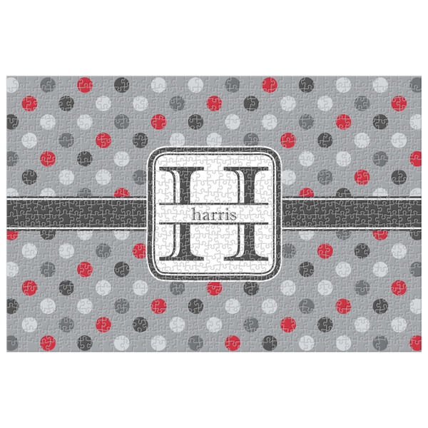 Custom Red & Gray Polka Dots Jigsaw Puzzle - 1000-piece (Personalized)