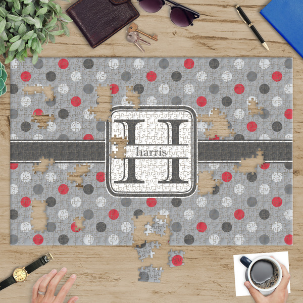 Red & Gray Polka Dots Jigsaw Puzzle 1014 Piece - In Context