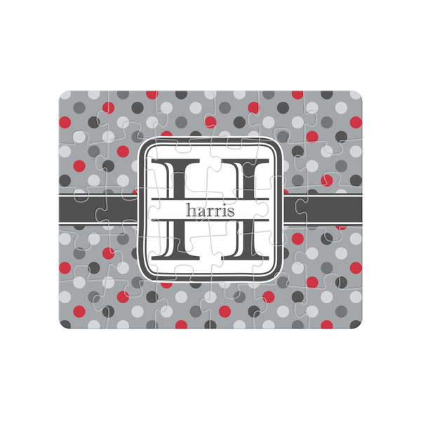 Custom Red & Gray Polka Dots Jigsaw Puzzles (Personalized)