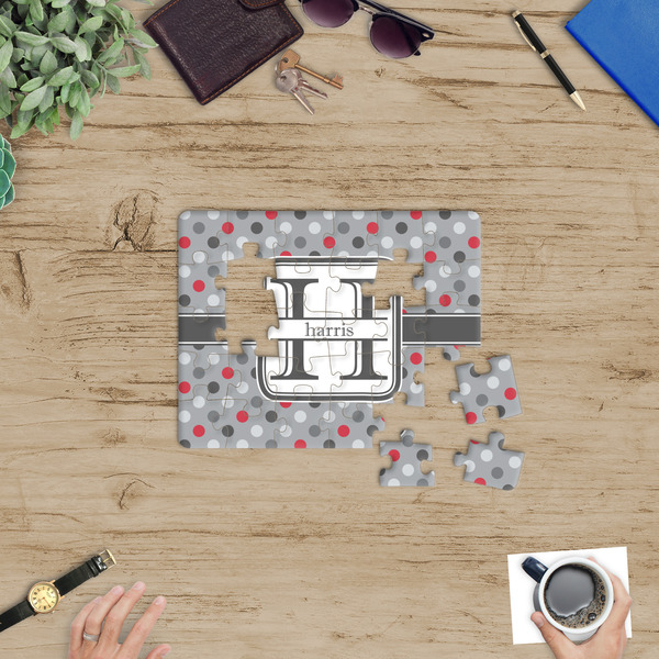 Red & Gray Polka Dots Jigsaw Puzzle 30 Piece - In Context