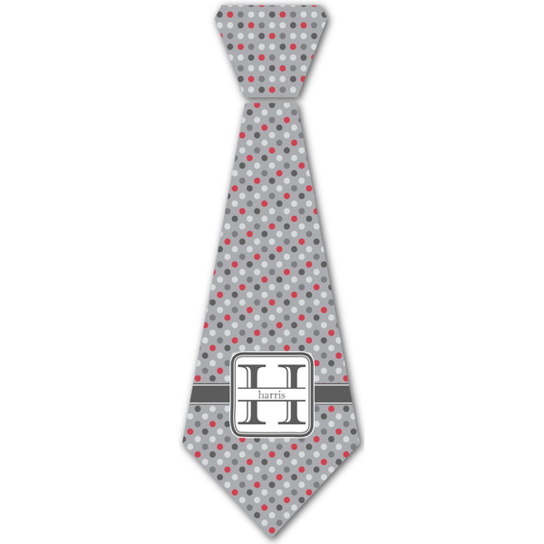 Custom Red & Gray Polka Dots Iron On Tie - 4 Sizes w/ Name and Initial