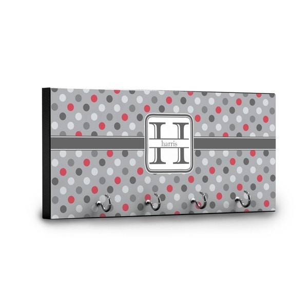 Red & Gray Polka Dots Key Hanger - Front View with Hooks