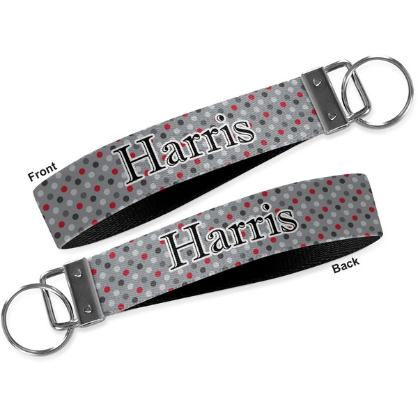 Red & Gray Polka Dots Key-chain - Metal and Nylon - Front and Back