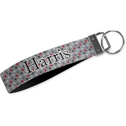 Red & Gray Polka Dots Webbing Keychain Fob - Large (Personalized)