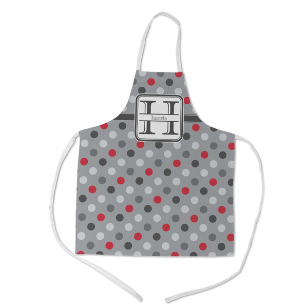 Custom Red & Gray Polka Dots Kid's Apron w/ Name and Initial