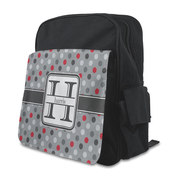 Custom Red & Gray Polka Dots Preschool Backpack (Personalized)