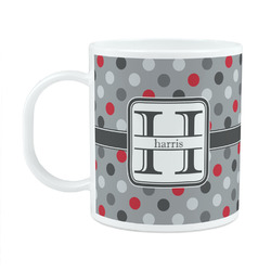 Red & Gray Polka Dots Plastic Kids Mug (Personalized)