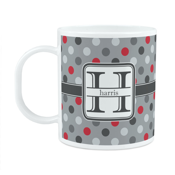Custom Red & Gray Polka Dots Plastic Kids Mug (Personalized)