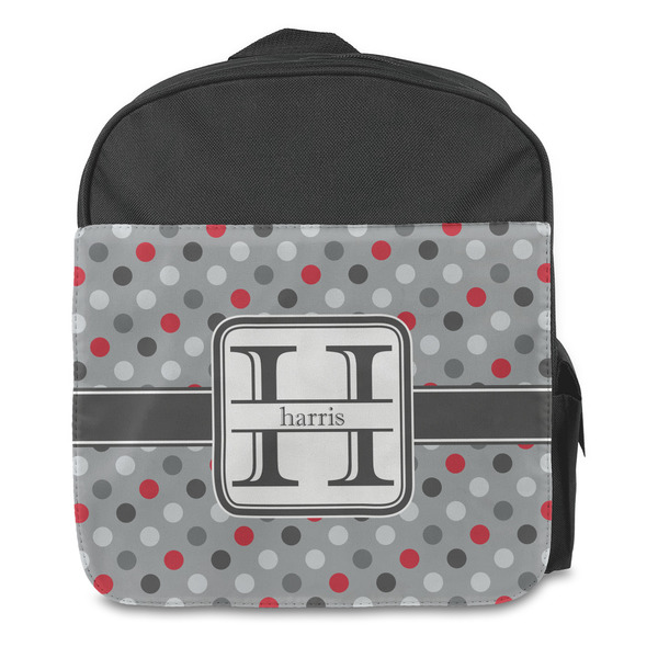 Red & Gray Polka Dots Kids Backpack - Front