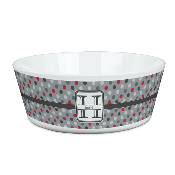Custom Red & Gray Polka Dots Kid's Bowl (Personalized)