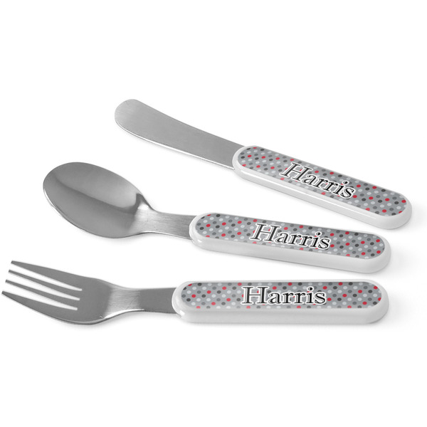 Custom Red & Gray Polka Dots Kid's Flatware (Personalized)
