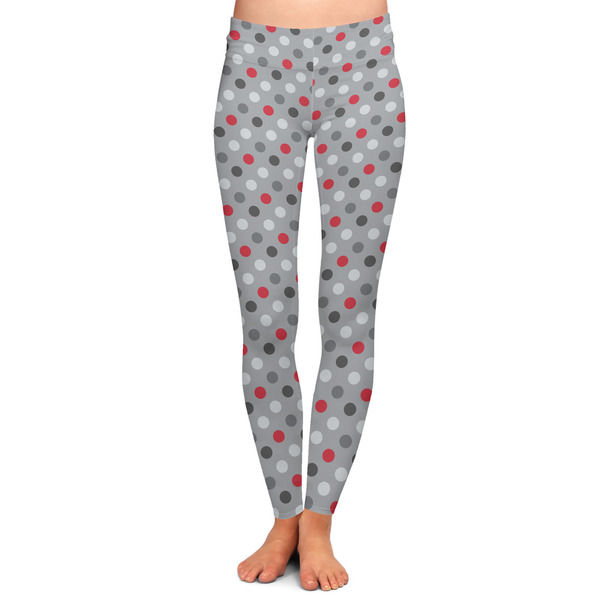 Custom Red & Gray Polka Dots Ladies Leggings - Extra Large