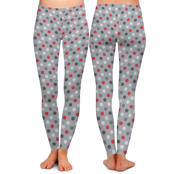 Red & Gray Polka Dots Ladies Leggings - Front and Back