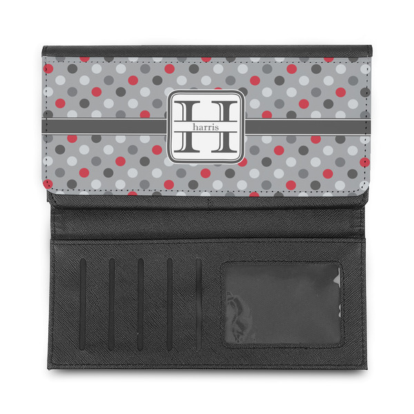 Red & Gray Polka Dots Ladies Wallet - Half Way Open