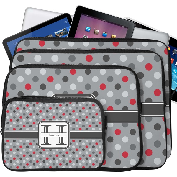 Red & Gray Polka Dots Laptop Case Sizes