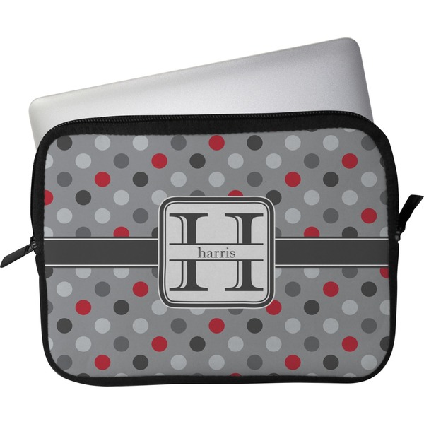 Custom Red & Gray Polka Dots Laptop Sleeve / Case - 13" (Personalized)
