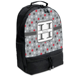 Red & Gray Polka Dots Backpacks - Black (Personalized)