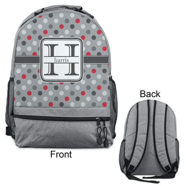 Red & Gray Polka Dots Large Backpack - Gray - Front & Back View