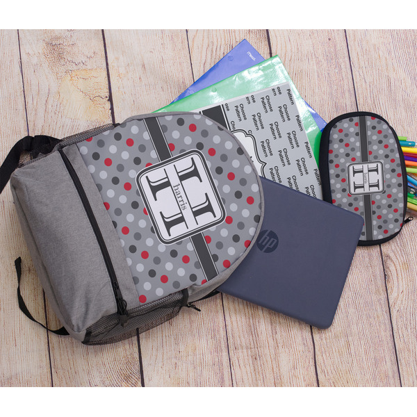 Red & Gray Polka Dots Large Backpack - Gray - With Stuff