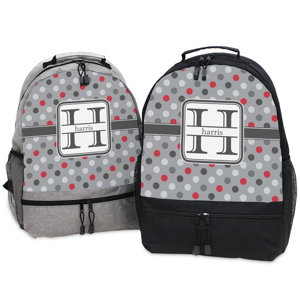Red & Gray Polka Dots Large Backpacks - Both