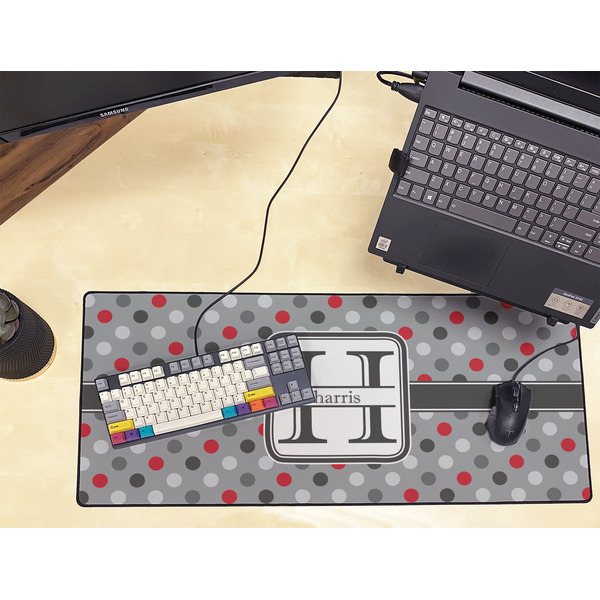 Red & Gray Polka Dots Large Gaming Mats - LIFESTYLE