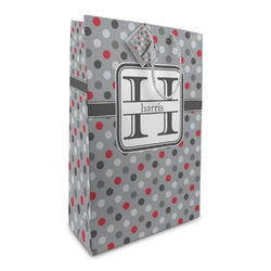 Red & Gray Polka Dots Large Gift Bag (Personalized)