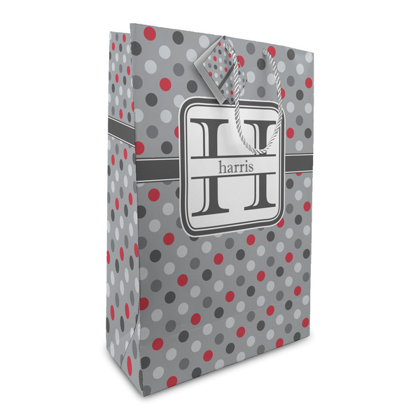 Custom Red & Gray Polka Dots Large Gift Bag (Personalized)