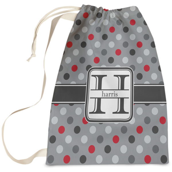 Custom Red & Gray Polka Dots Laundry Bag (Personalized)