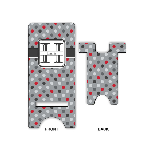 Red & Gray Polka Dots Large Phone Stand - Front & Back