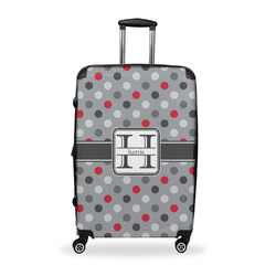 Red & Gray Polka Dots Suitcase - 28" Large - Checked w/ Name and Initial
