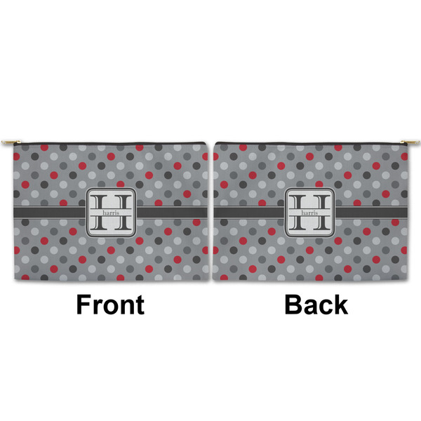 Red & Gray Polka Dots Large Zipper Pouch Approval (Front and Back)