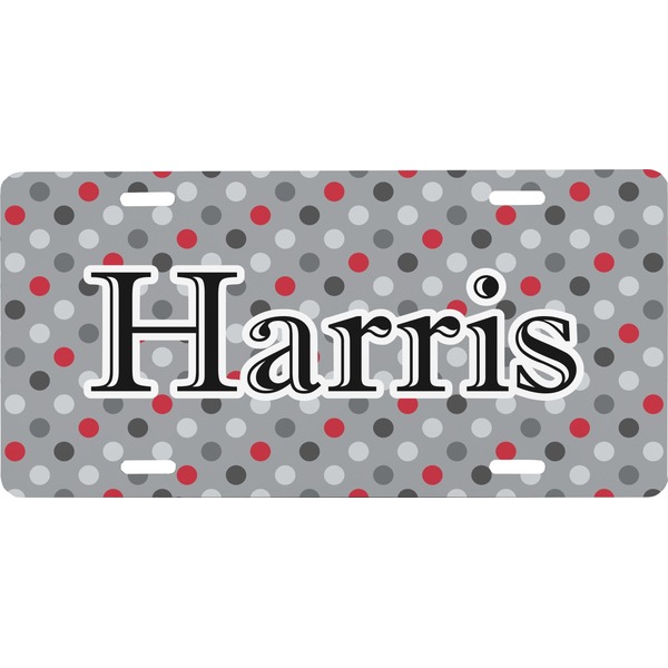 Custom Red & Gray Polka Dots Front License Plate (Personalized)